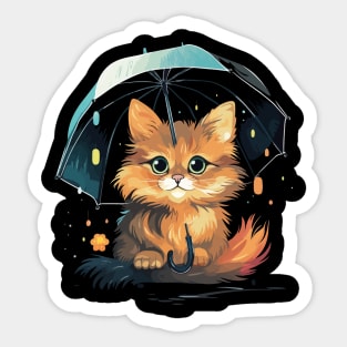 Somali Cat Rainy Day With Umbrella Sticker